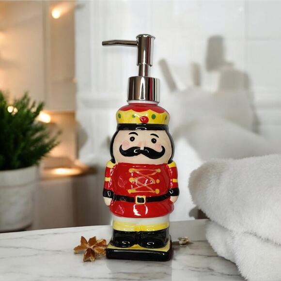 Traditional Christmas Ceramic Nutcracker Soldier Soap Pump Dispenser or Lotion - Picture 2 of 12